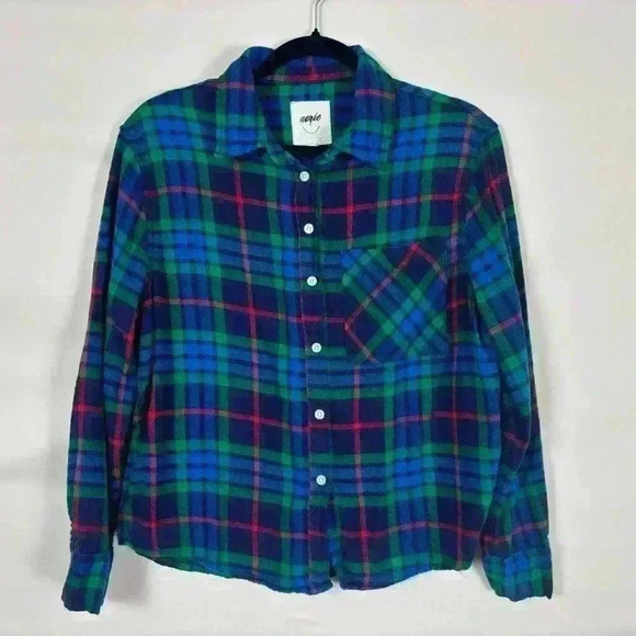 Aerie Plaid Button Down Long Sleeve High Low Shirt - Picture 1 of 8